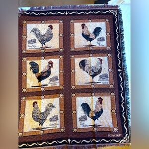 RARE Vintage Goodwin Weavers Throw Blanket Chickens Roosters 66”x45” C McKinley